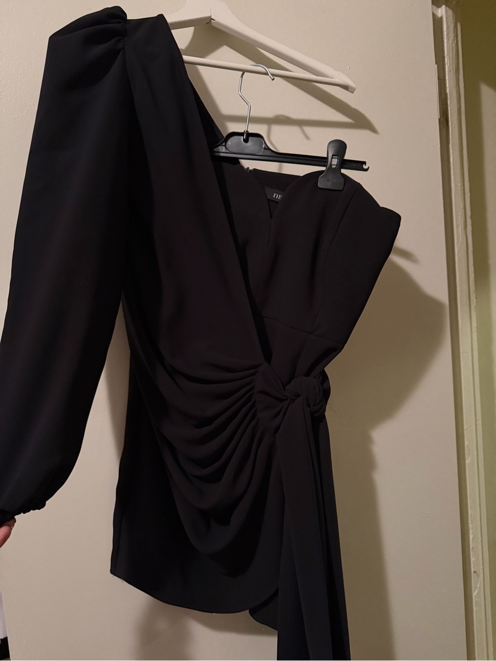 Black One Shoulder Draped Mini Dress